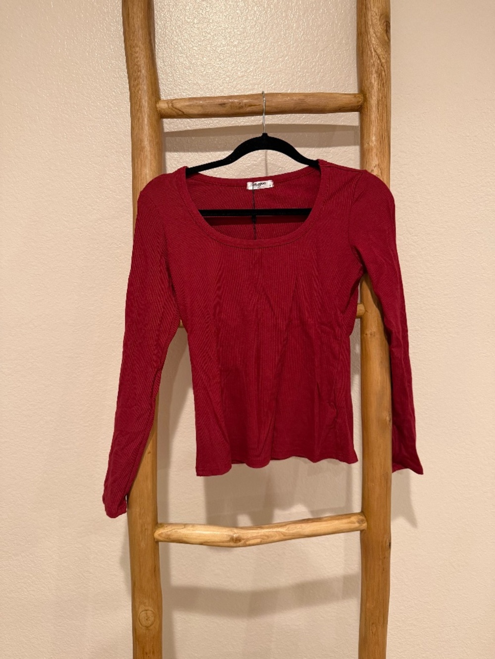 Long Sleeve Red Ribbed Tee Shirt